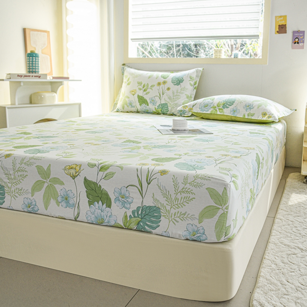 91家纺网 家纺一手货源 找家纺 缘舒家纺 2026新款全棉纯棉印花单床笠床笠单件 叶柔-绿