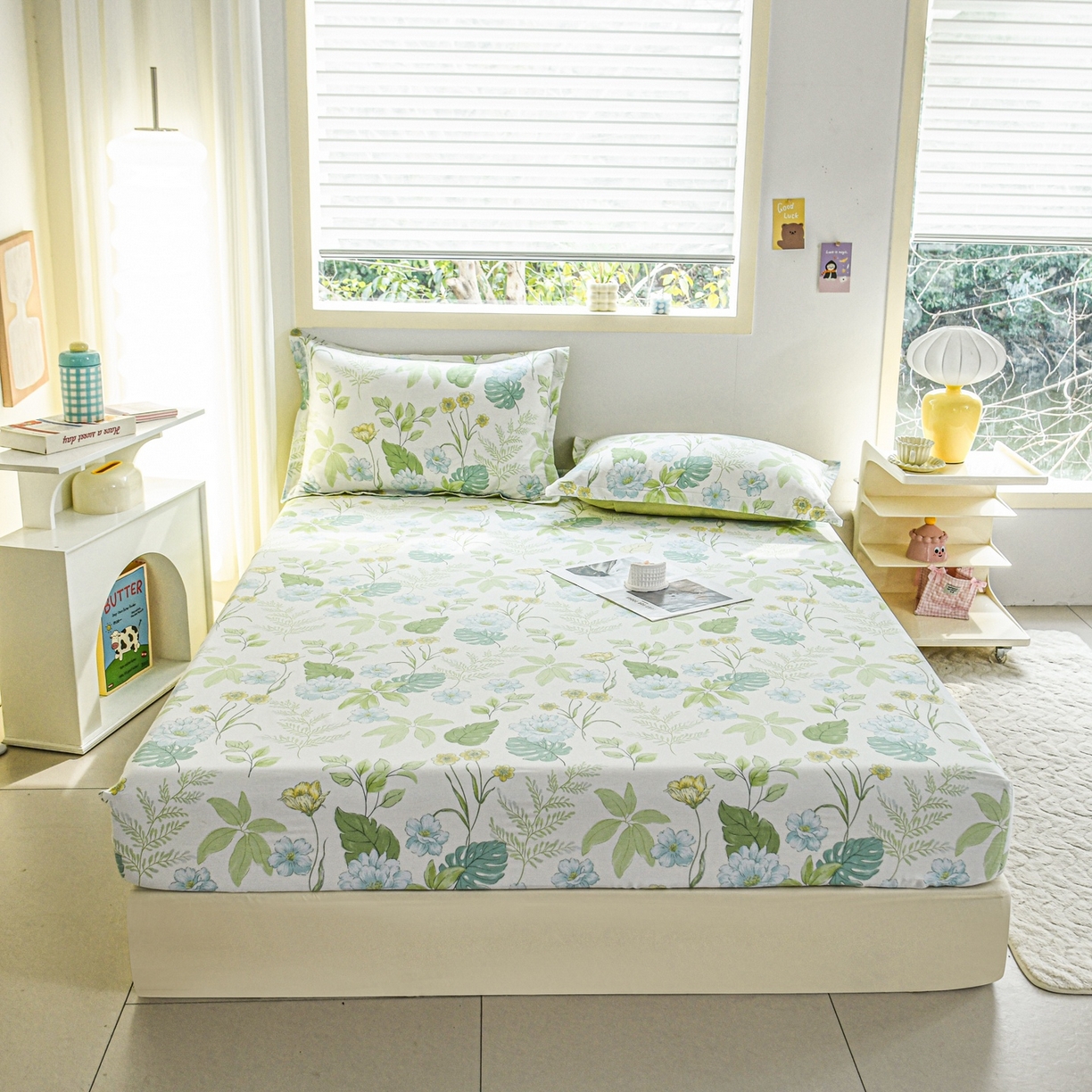 91家纺网 家纺一手货源 找家纺 缘舒家纺 2026新款全棉纯棉印花单床笠床笠单件 叶柔-绿