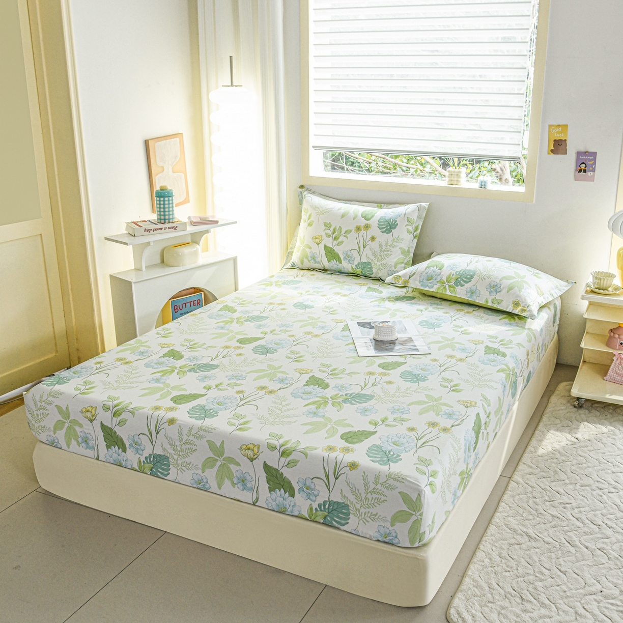 91家纺网 家纺一手货源 找家纺 缘舒家纺 2026新款全棉纯棉印花单床笠床笠单件 叶柔-绿