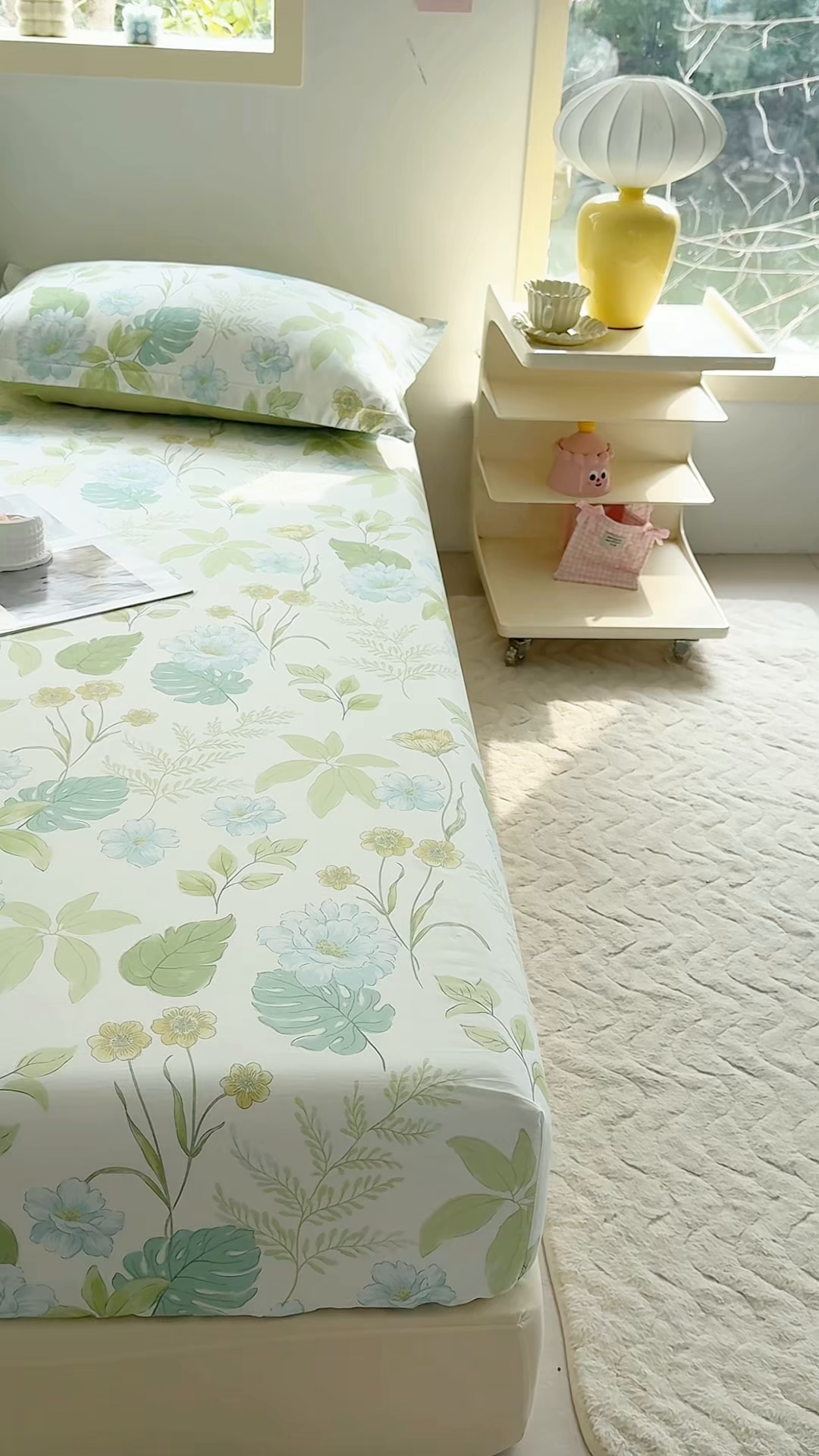 91家纺网 家纺一手货源 找家纺 缘舒家纺 2026新款全棉纯棉印花单床笠床笠单件 叶柔-绿