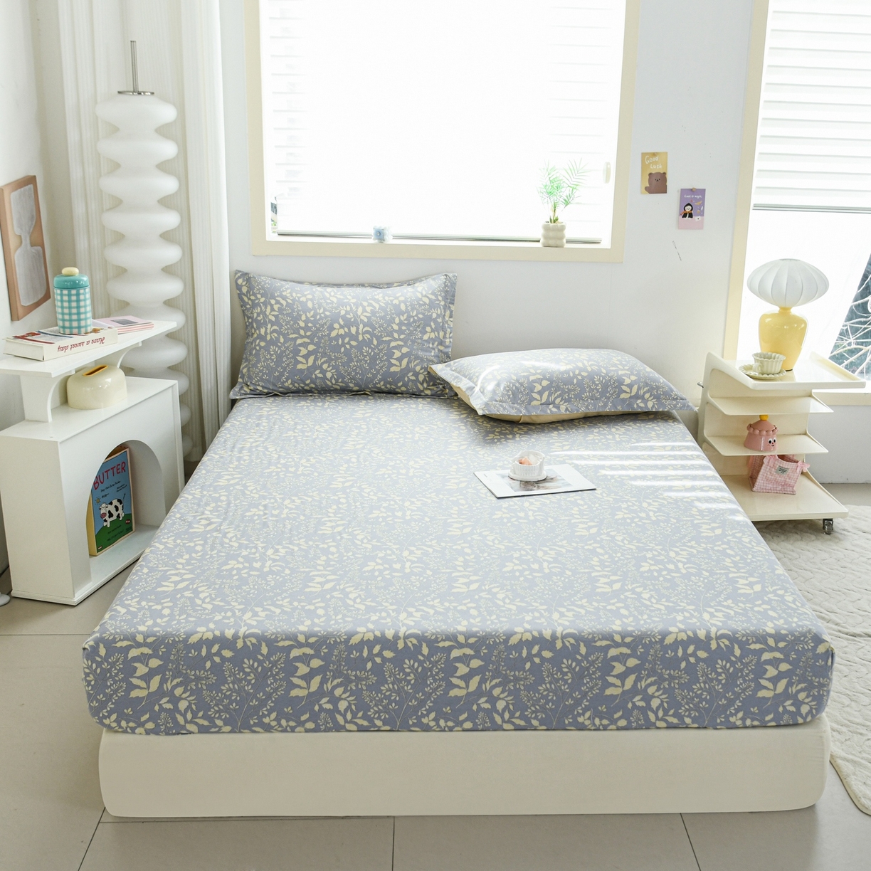 91家纺网 家纺一手货源 找家纺 缘舒家纺 2026新款全棉纯棉印花单床笠床笠单件 叶韵-灰