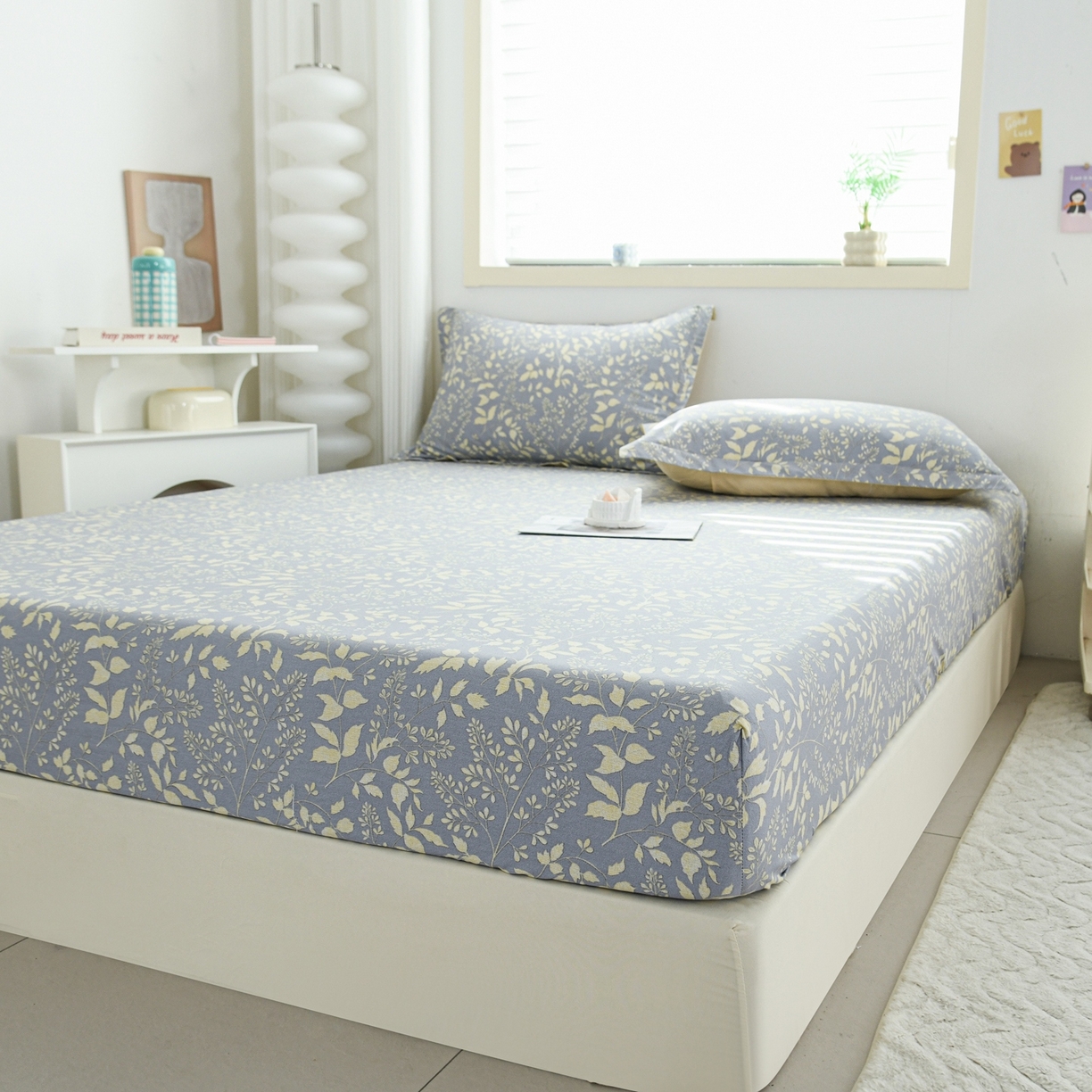 91家纺网 家纺一手货源 找家纺 缘舒家纺 2026新款全棉纯棉印花单床笠床笠单件 叶韵-灰