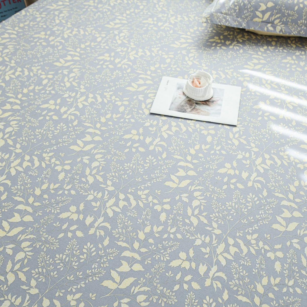 91家纺网 家纺一手货源 找家纺 缘舒家纺 2026新款全棉纯棉印花单床笠床笠单件 叶韵-灰