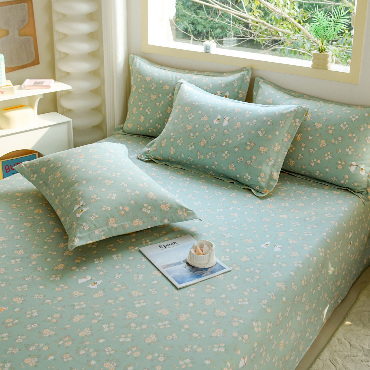 91家纺网 家纺一手货源 找家纺 缘舒家纺 2026新款全棉纯棉印花单床单床单单件 花间兔