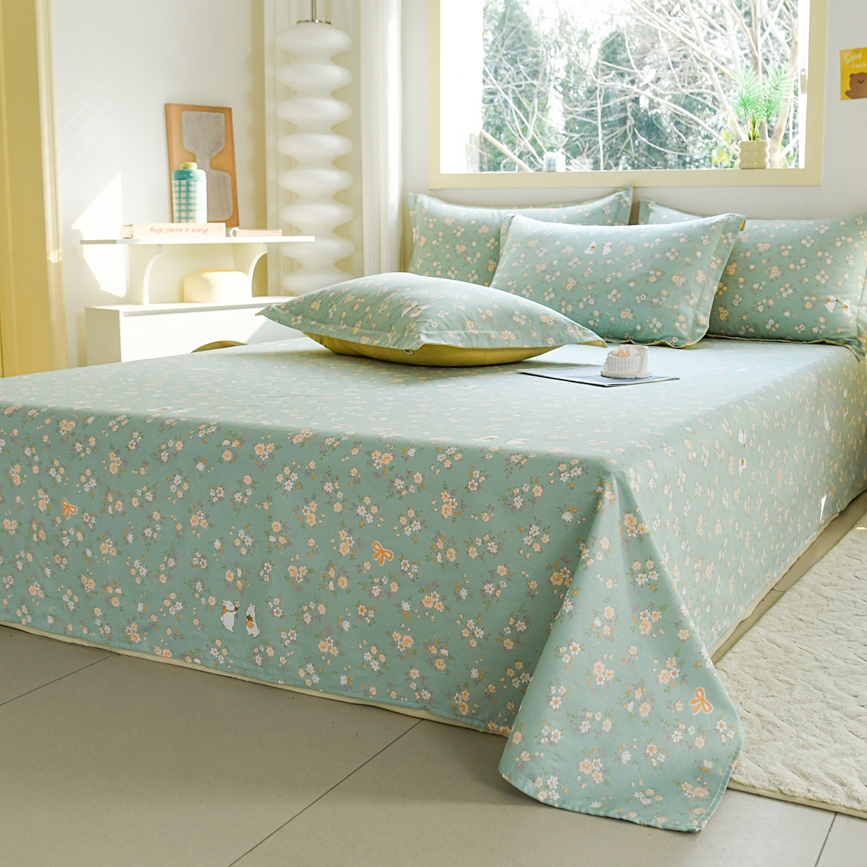 91家纺网 家纺一手货源 找家纺 缘舒家纺 2026新款全棉纯棉印花单床单床单单件 花间兔