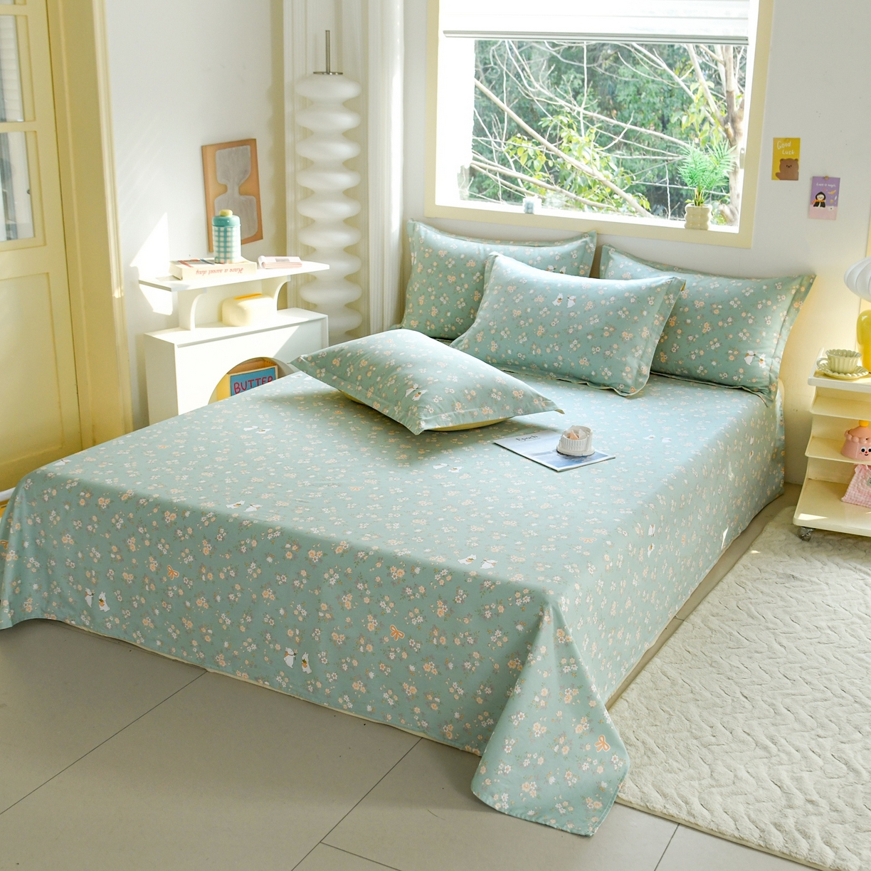 91家纺网 家纺一手货源 找家纺 缘舒家纺 2026新款全棉纯棉印花单床单床单单件 花间兔