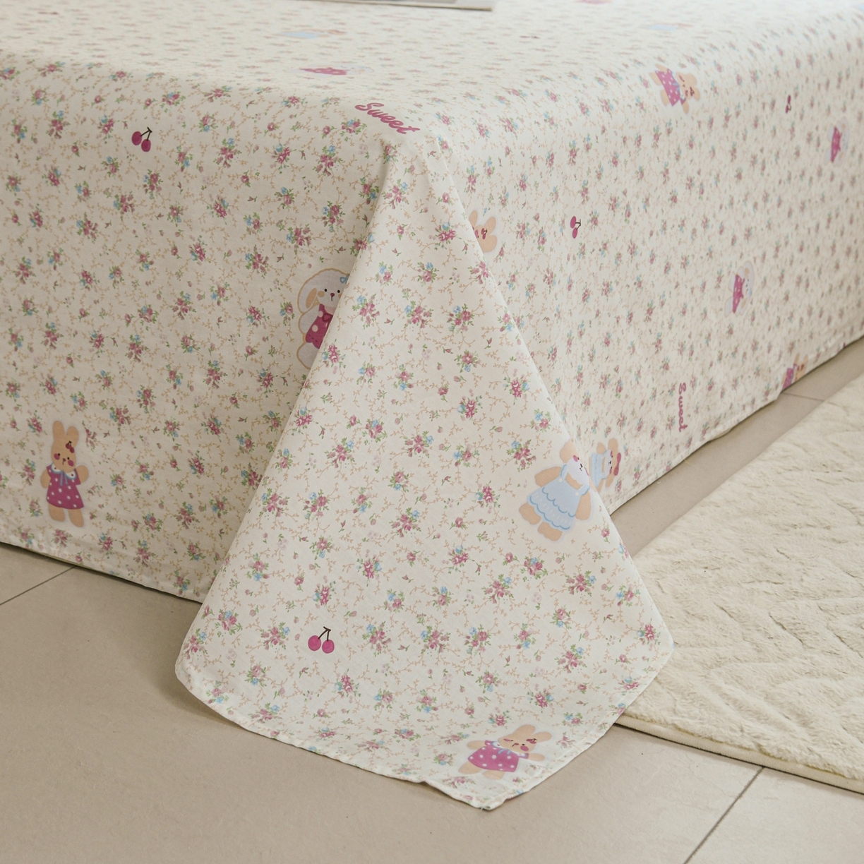 91家纺网 家纺一手货源 找家纺 缘舒家纺 2026新款全棉纯棉印花单床单床单单件 花寻觅兔-卡通类