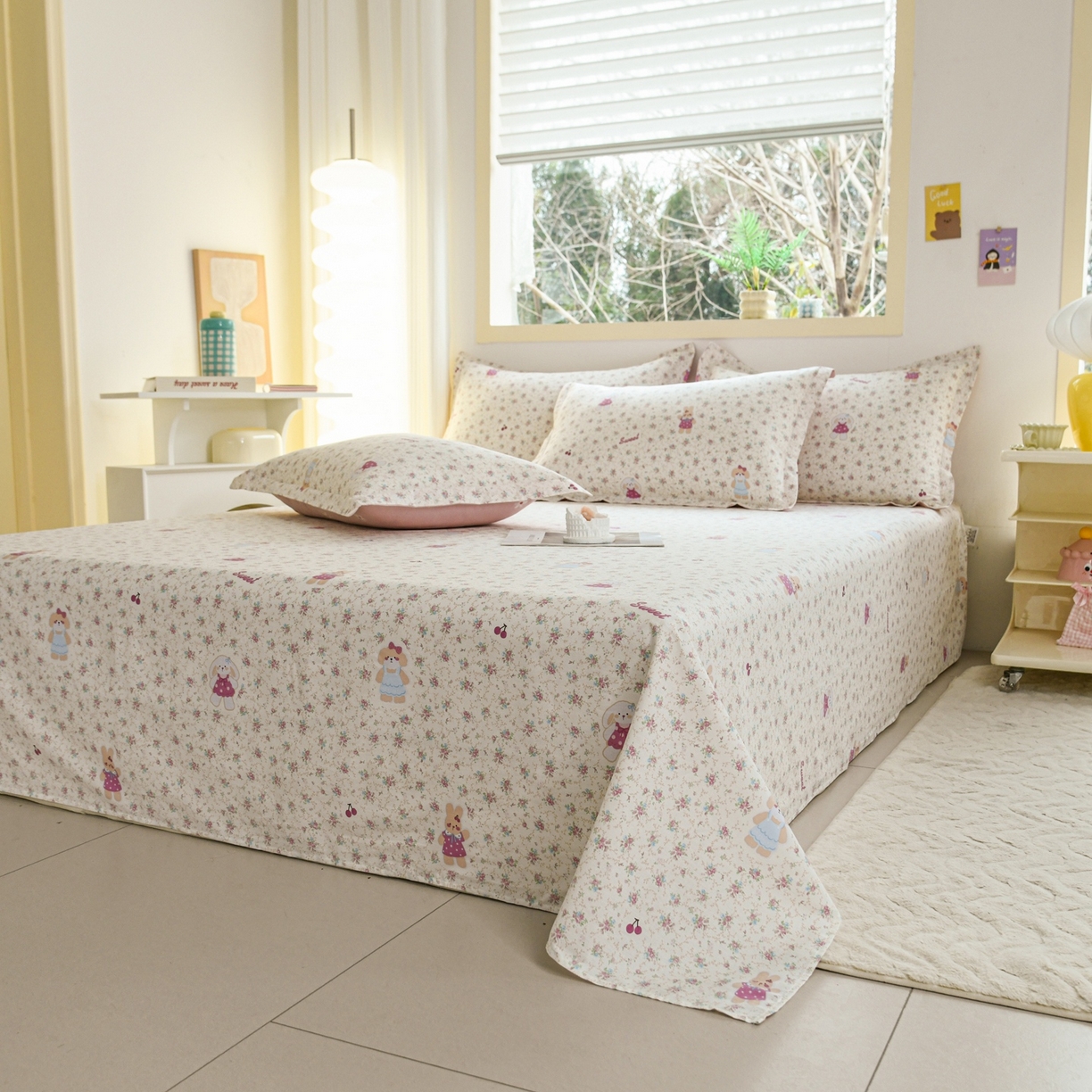 91家纺网 家纺一手货源 找家纺 缘舒家纺 2026新款全棉纯棉印花单床单床单单件 花寻觅兔-卡通类