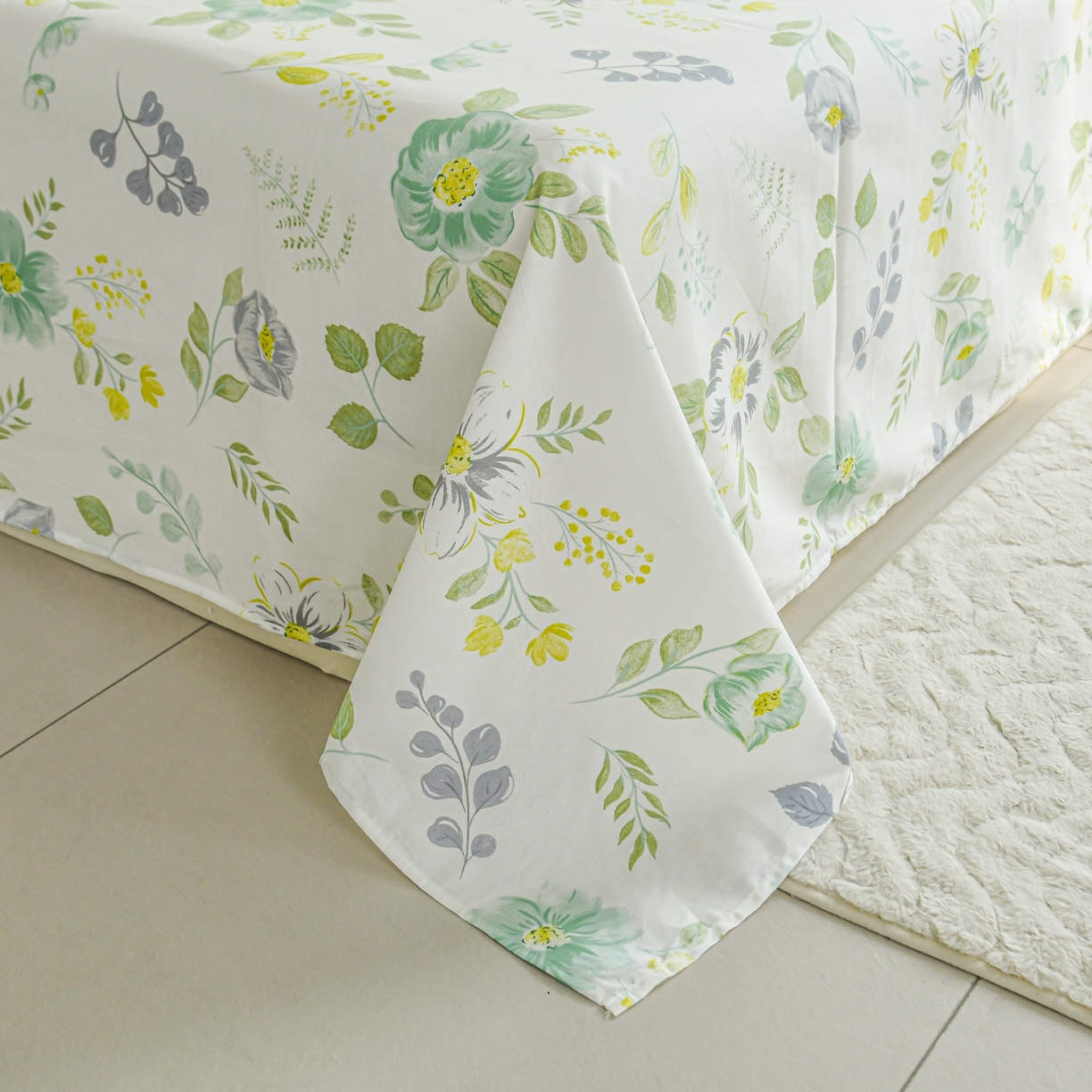 91家纺网 家纺一手货源 找家纺 缘舒家纺 2026新款全棉纯棉印花单床单床单单件 花韵花香-绿