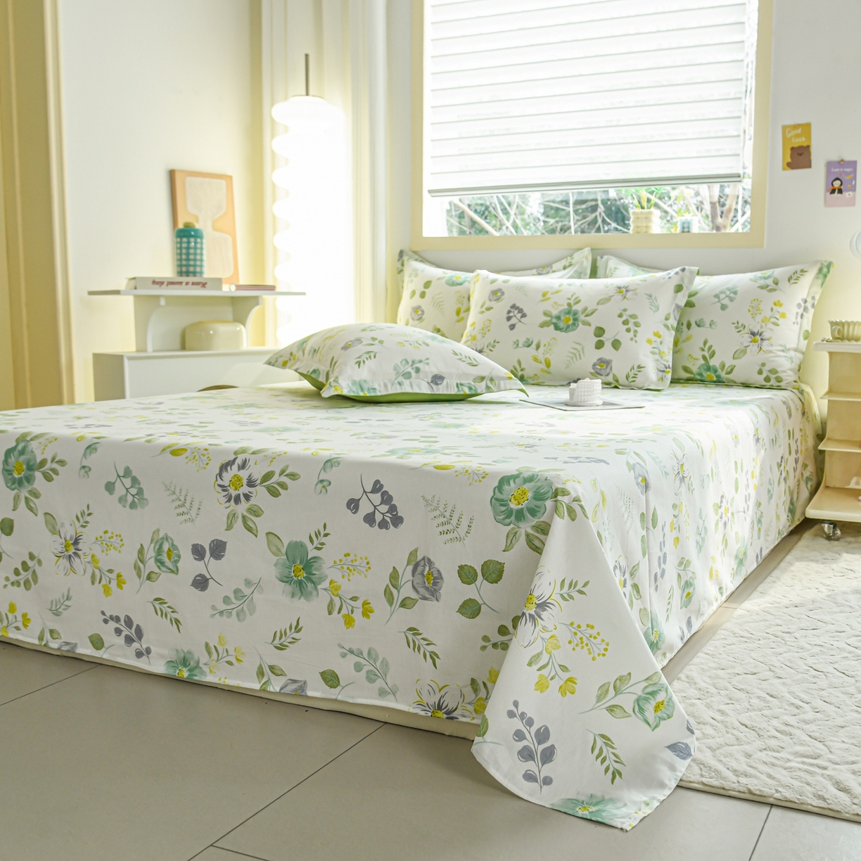 91家纺网 家纺一手货源 找家纺 缘舒家纺 2026新款全棉纯棉印花单床单床单单件 花韵花香-绿