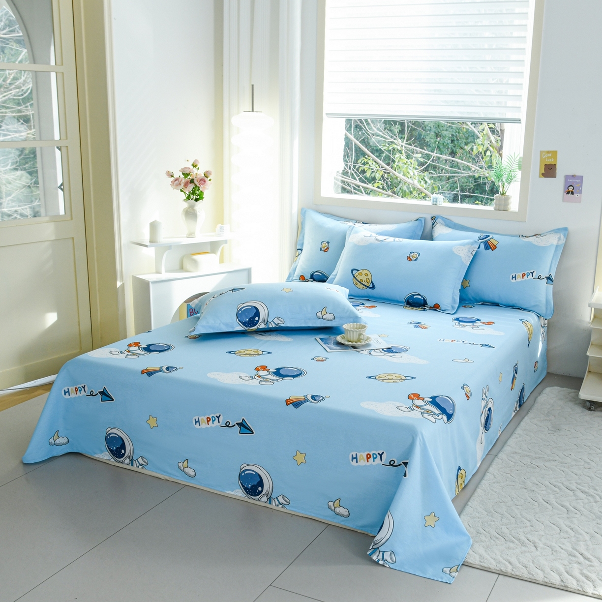 91家纺网 家纺一手货源 找家纺 缘舒家纺 2026新款全棉纯棉印花单床单床单单件 卡通类-太空奇遇-大板