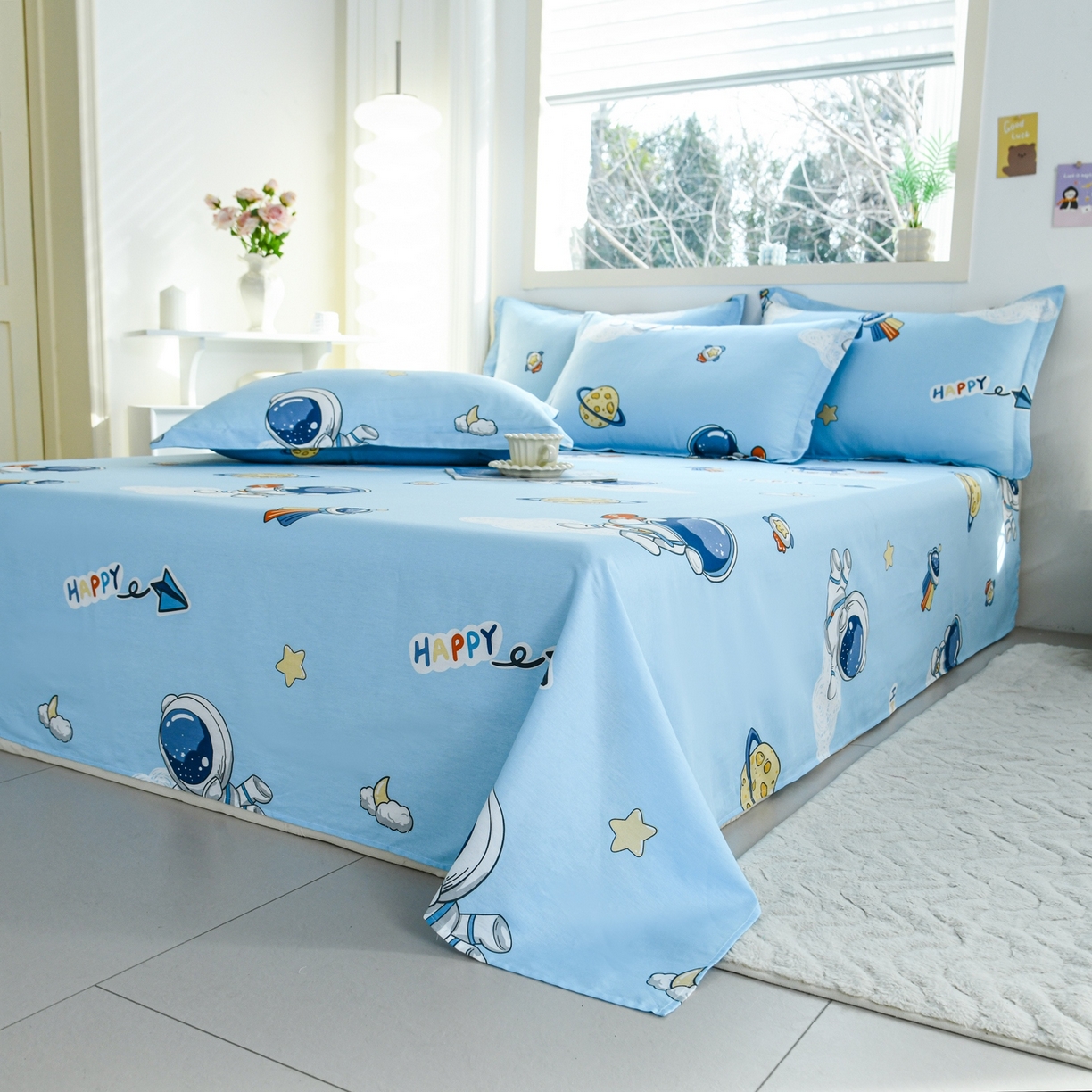 91家纺网 家纺一手货源 找家纺 缘舒家纺 2026新款全棉纯棉印花单床单床单单件 卡通类-太空奇遇-大板