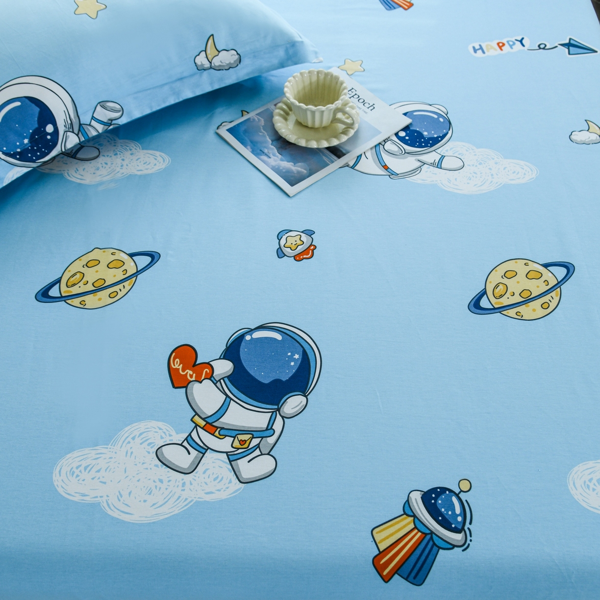 91家纺网 家纺一手货源 找家纺 缘舒家纺 2026新款全棉纯棉印花单床单床单单件 卡通类-太空奇遇-大板