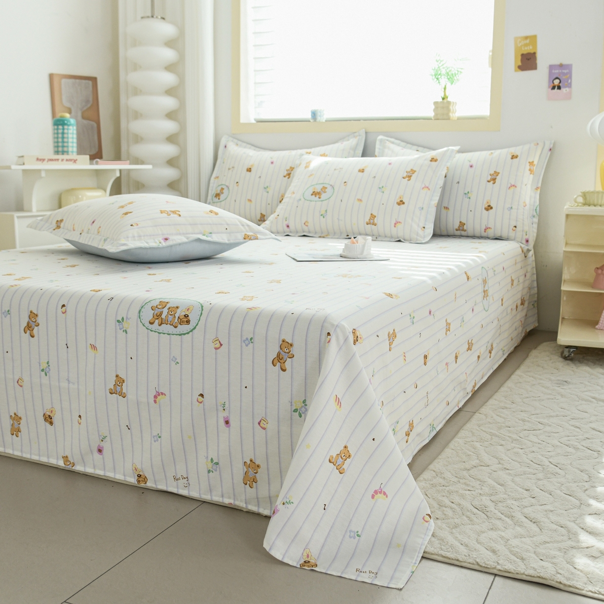 91家纺网 家纺一手货源 找家纺 缘舒家纺 2026新款全棉纯棉印花单床单床单单件 小熊假日