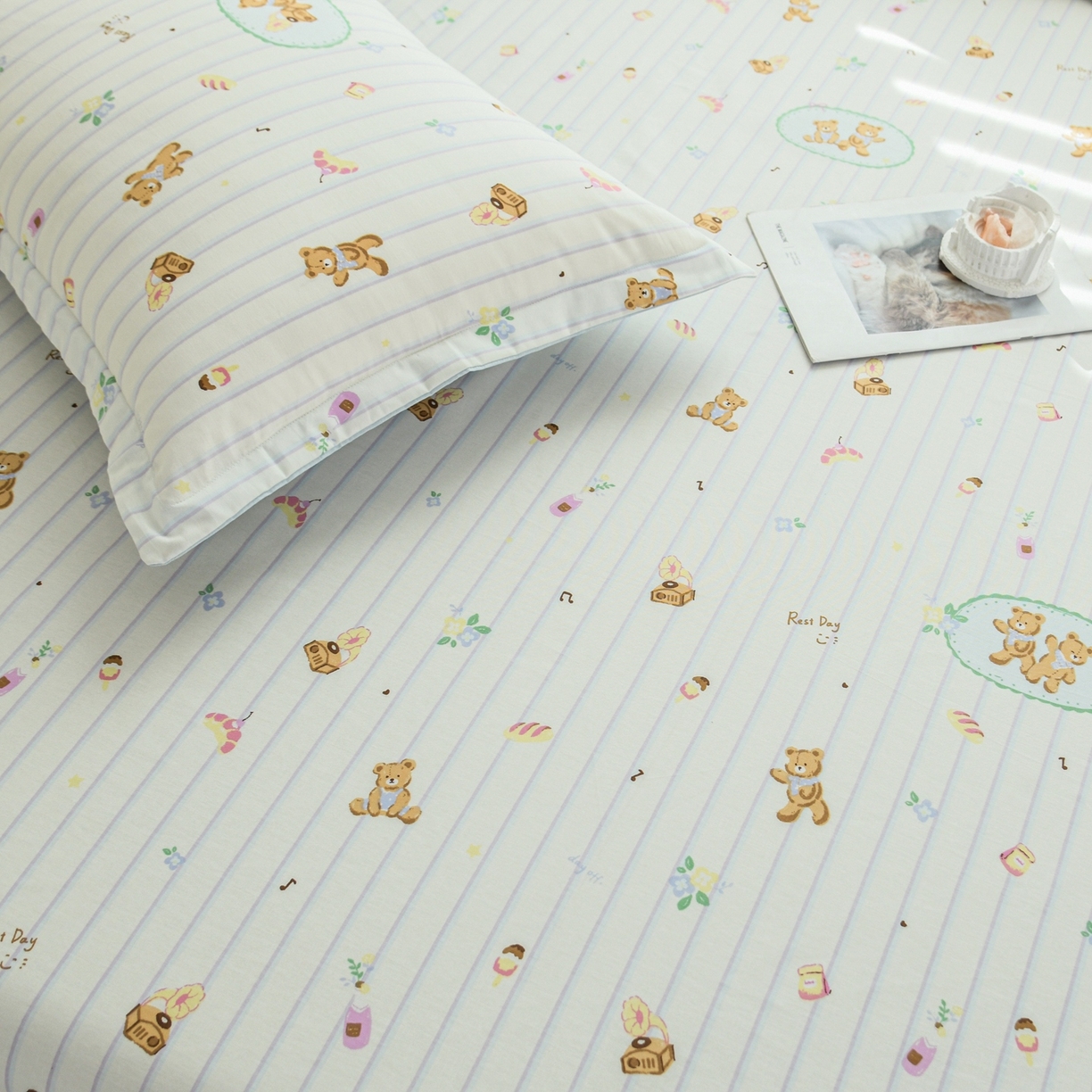 91家纺网 家纺一手货源 找家纺 缘舒家纺 2026新款全棉纯棉印花单床单床单单件 小熊假日