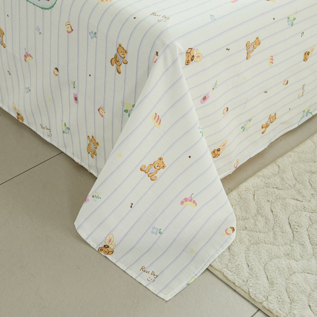 91家纺网 家纺一手货源 找家纺 缘舒家纺 2026新款全棉纯棉印花单床单床单单件 小熊假日