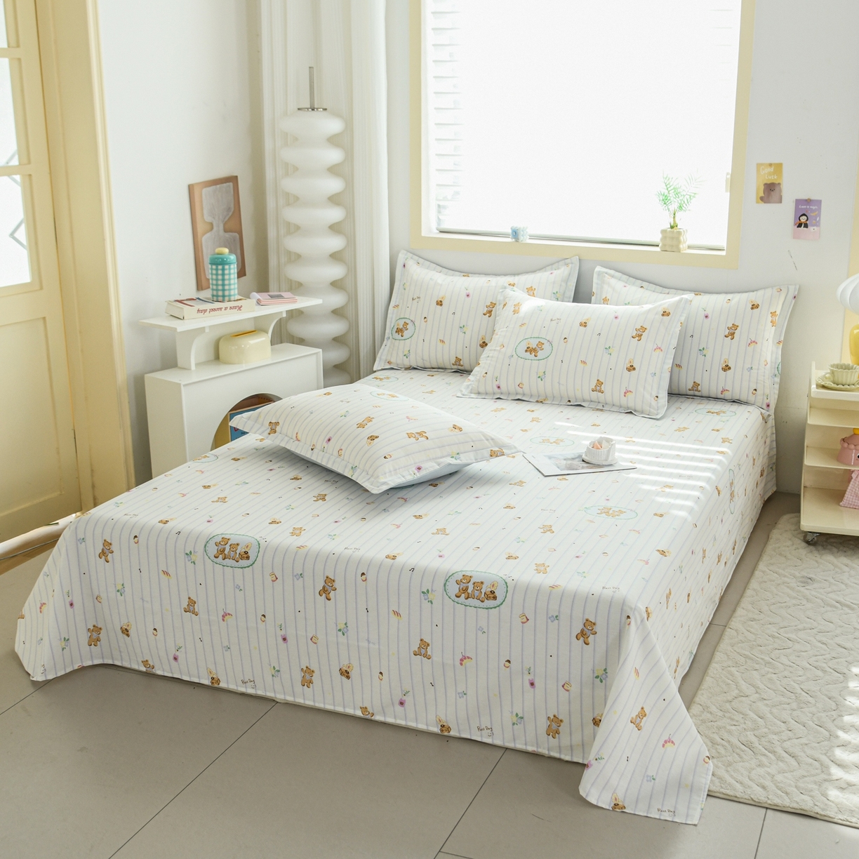 91家纺网 家纺一手货源 找家纺 缘舒家纺 2026新款全棉纯棉印花单床单床单单件 小熊假日