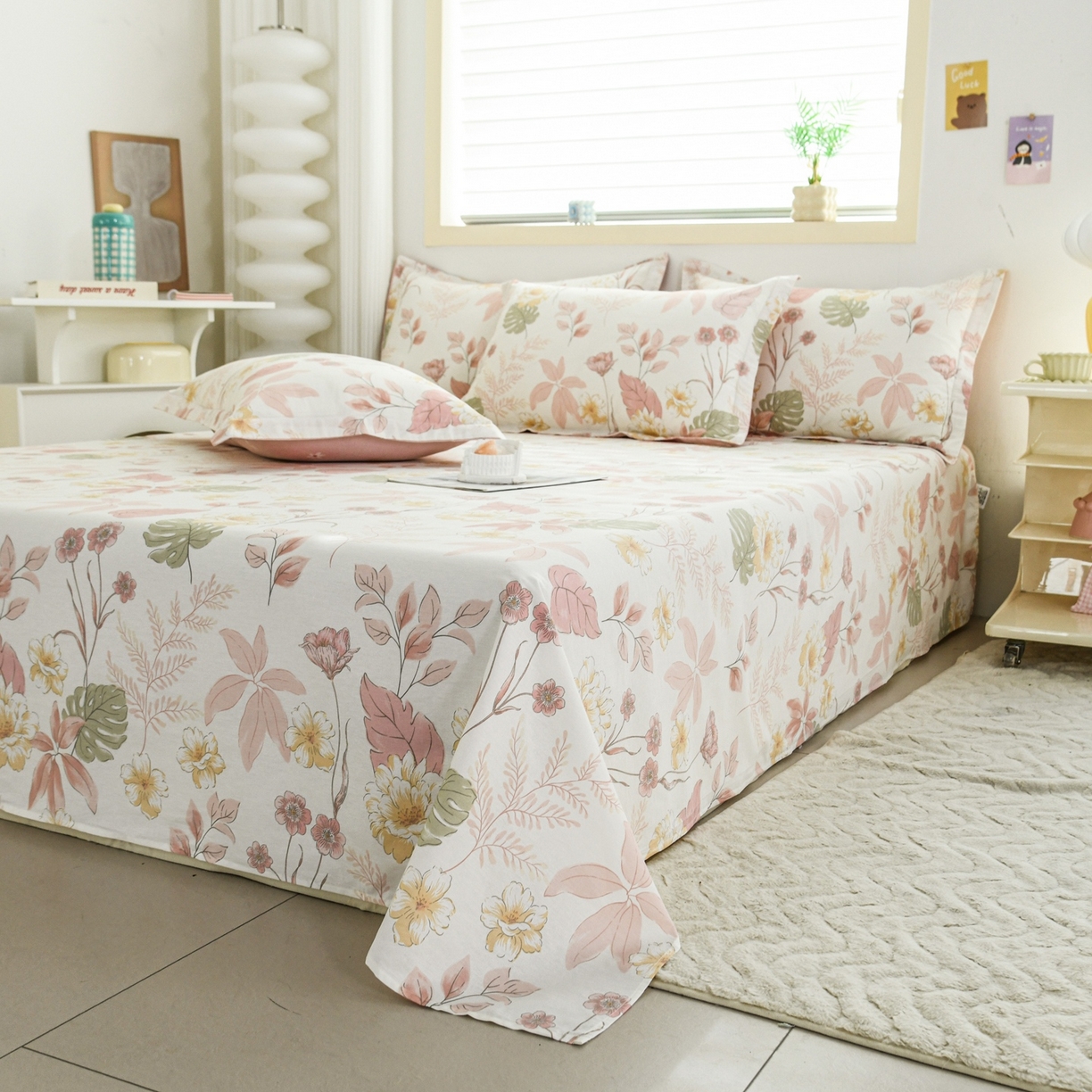 91家纺网 家纺一手货源 找家纺 缘舒家纺 2026新款全棉纯棉印花单床单床单单件 叶柔-粉