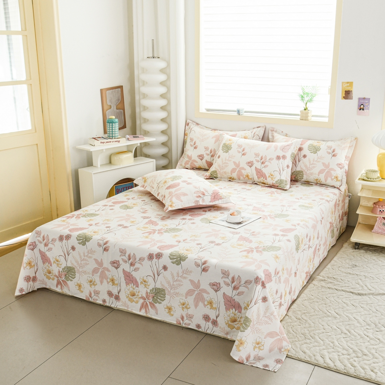 91家纺网 家纺一手货源 找家纺 缘舒家纺 2026新款全棉纯棉印花单床单床单单件 叶柔-粉