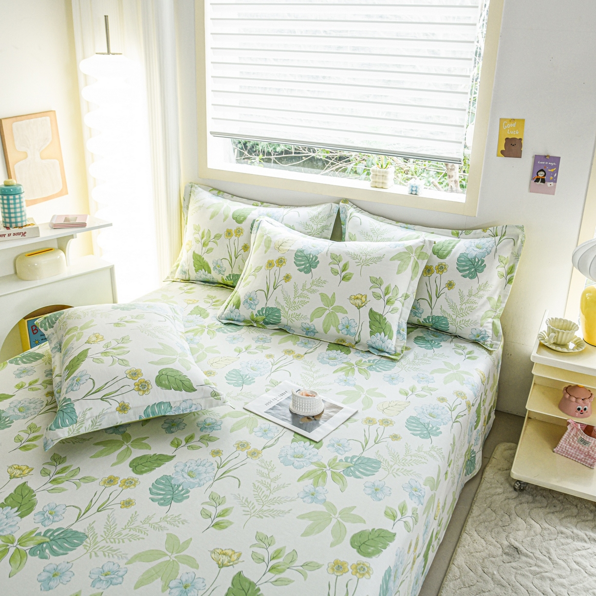 91家纺网 家纺一手货源 找家纺 缘舒家纺 2026新款全棉纯棉印花单床单床单单件 叶柔-绿