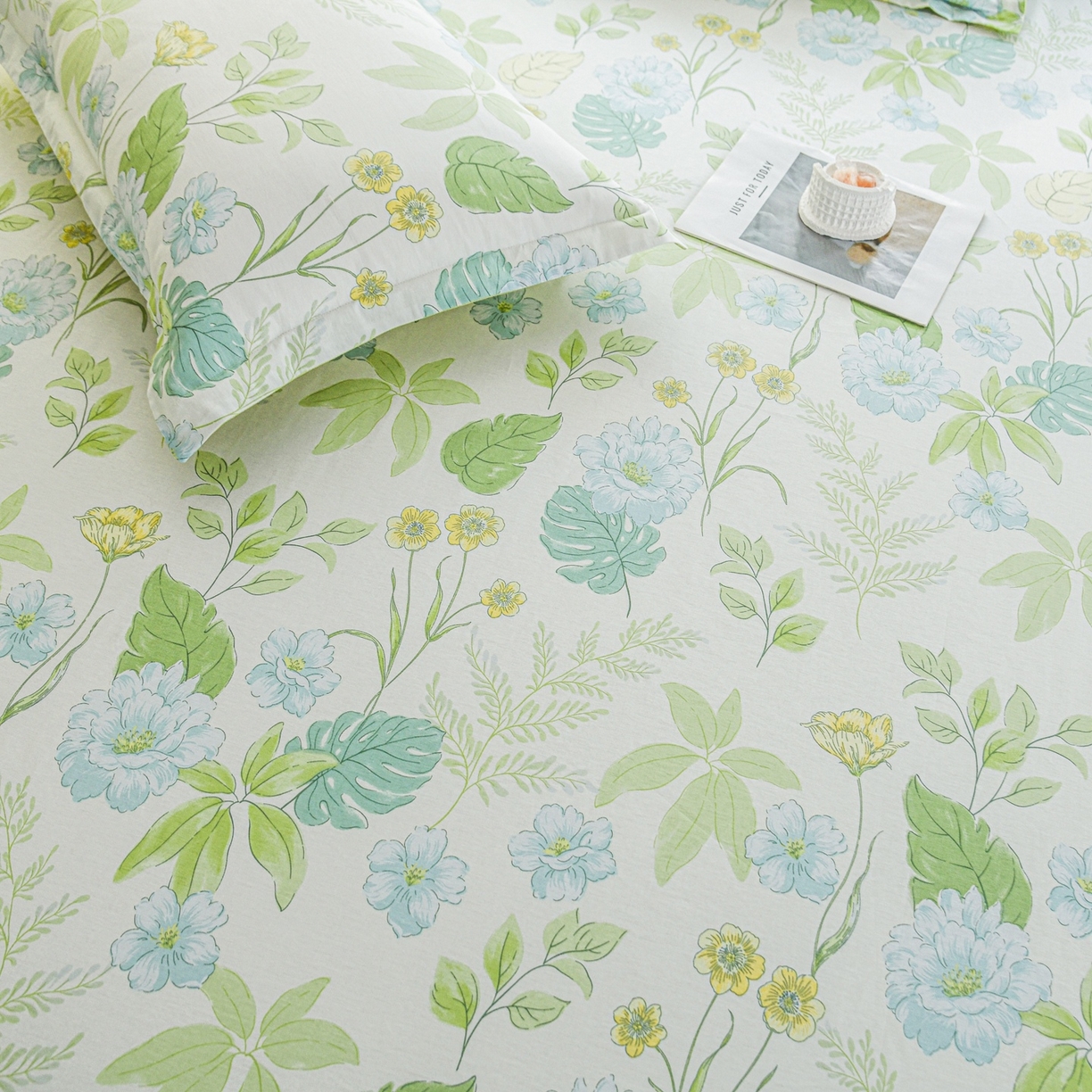 91家纺网 家纺一手货源 找家纺 缘舒家纺 2026新款全棉纯棉印花单床单床单单件 叶柔-绿