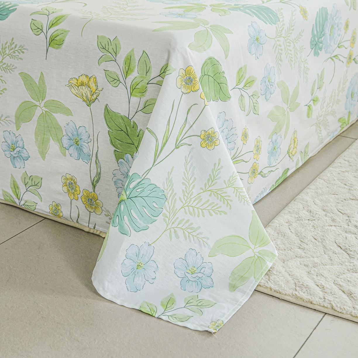 91家纺网 家纺一手货源 找家纺 缘舒家纺 2026新款全棉纯棉印花单床单床单单件 叶柔-绿