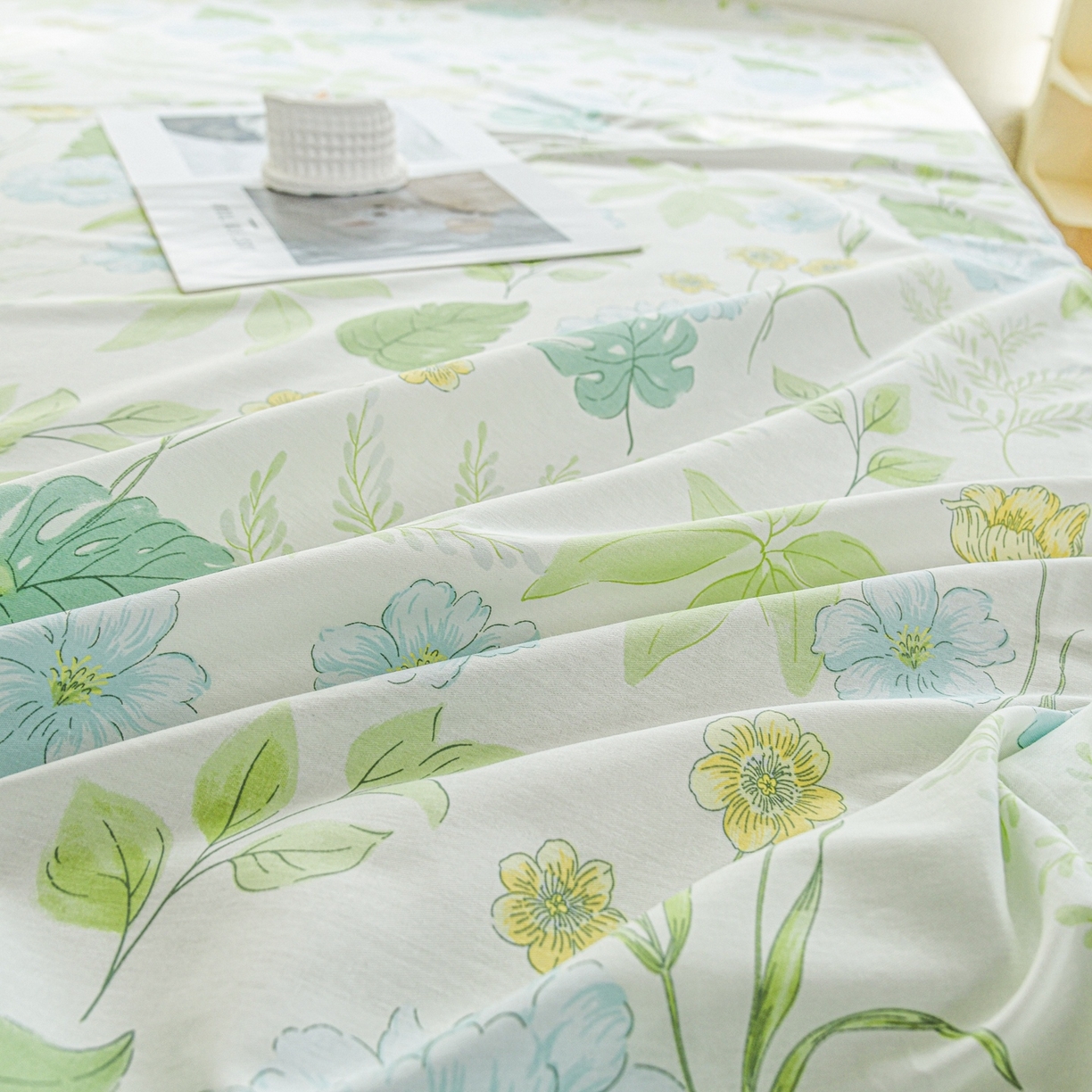 91家纺网 家纺一手货源 找家纺 缘舒家纺 2026新款全棉纯棉印花单床单床单单件 叶柔-绿