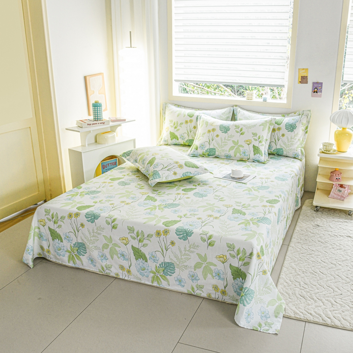 91家纺网 家纺一手货源 找家纺 缘舒家纺 2026新款全棉纯棉印花单床单床单单件 叶柔-绿