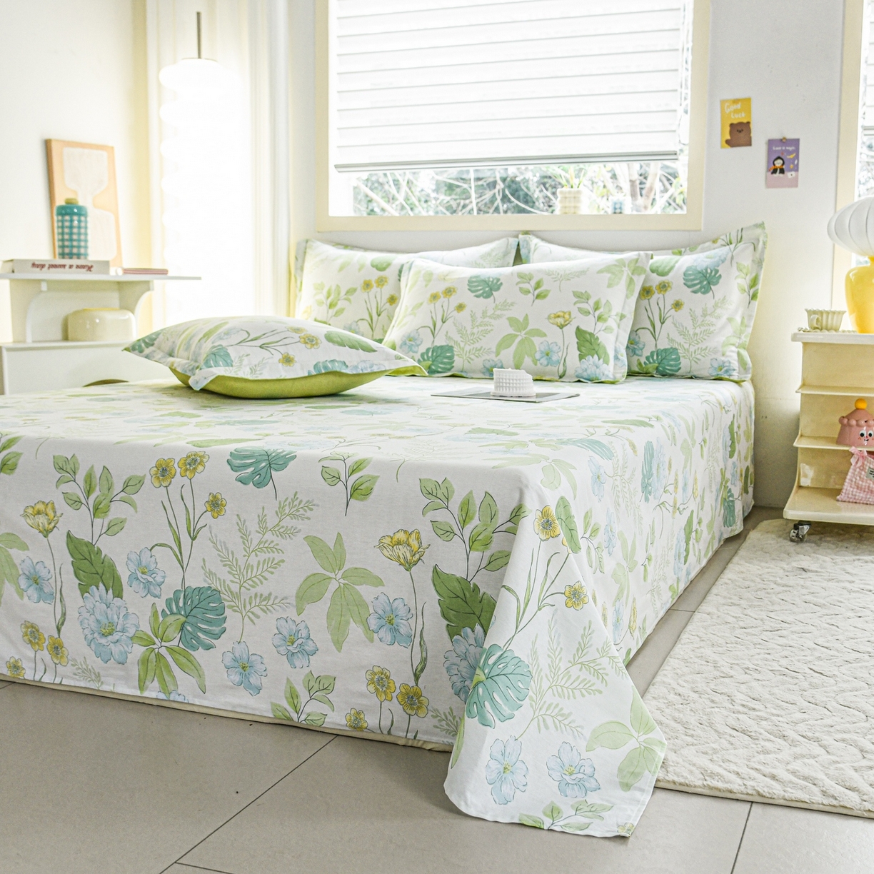 91家纺网 家纺一手货源 找家纺 缘舒家纺 2026新款全棉纯棉印花单床单床单单件 叶柔-绿