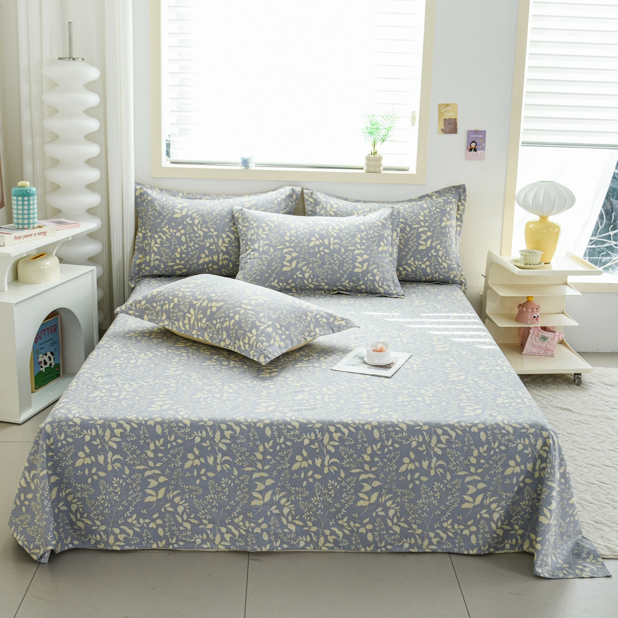 缘舒家纺 2026新款全棉纯棉印花单床单床单单件 叶韵-灰