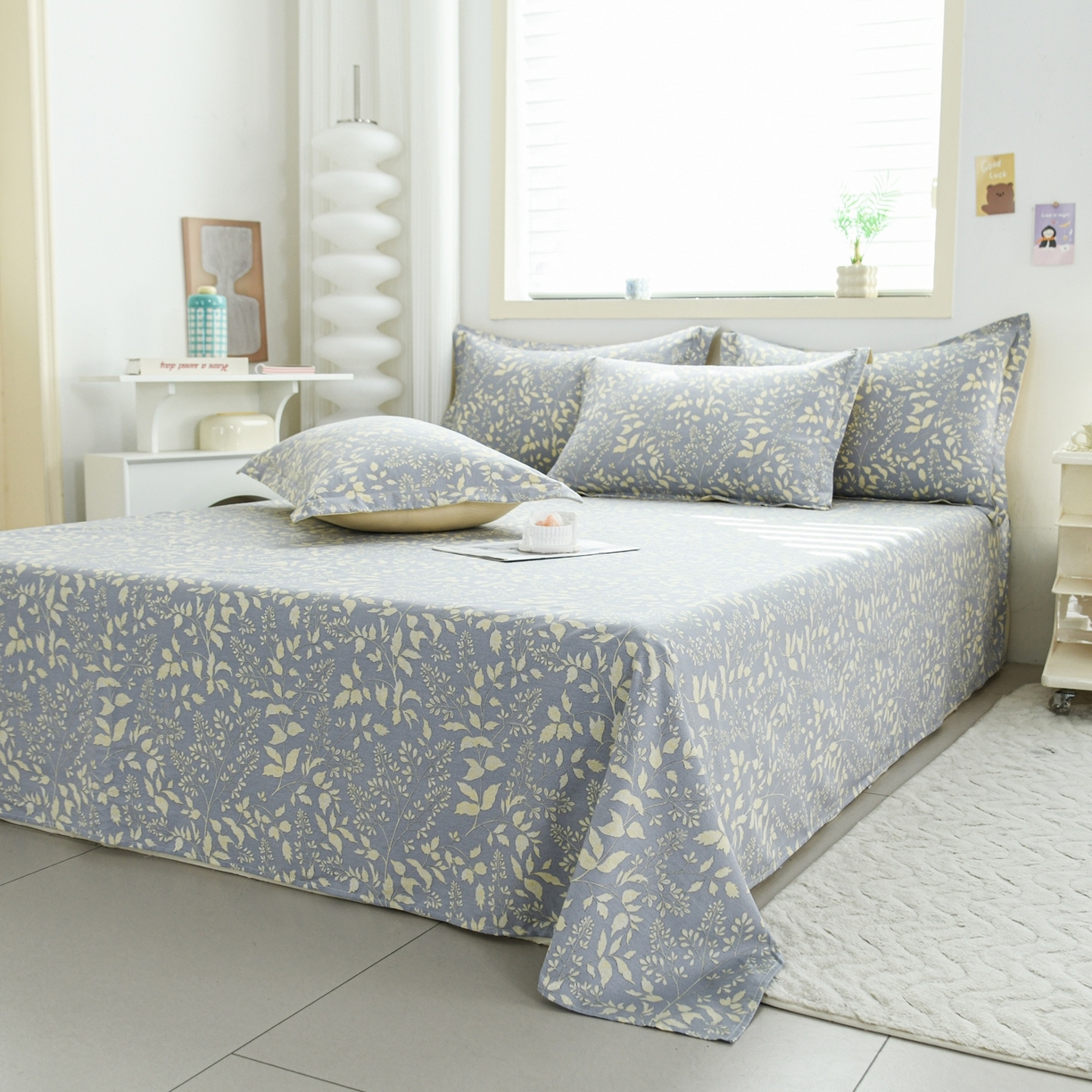 91家纺网 家纺一手货源 找家纺 缘舒家纺 2026新款全棉纯棉印花单床单床单单件 叶韵-灰