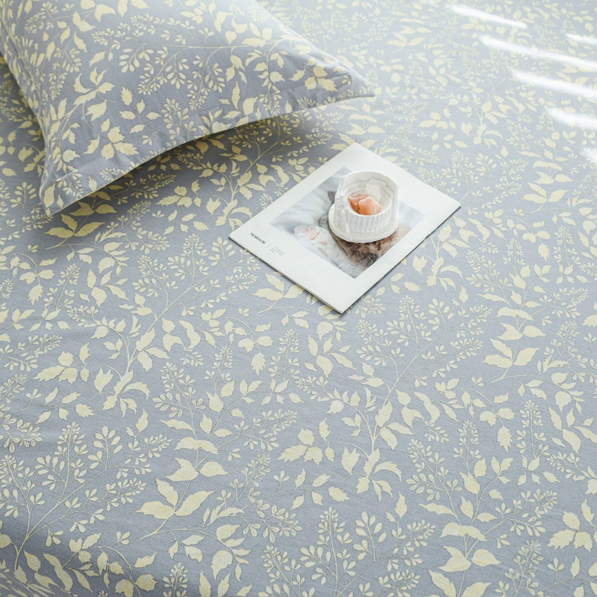 91家纺网 家纺一手货源 找家纺 缘舒家纺 2026新款全棉纯棉印花单床单床单单件 叶韵-灰