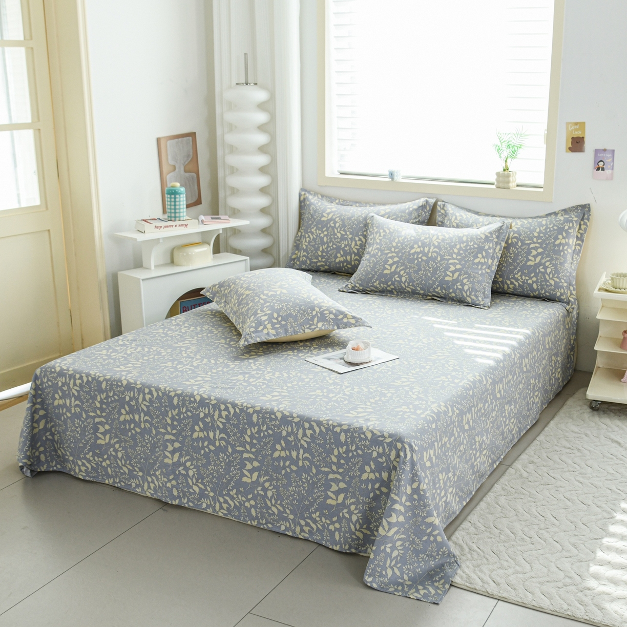 91家纺网 家纺一手货源 找家纺 缘舒家纺 2026新款全棉纯棉印花单床单床单单件 叶韵-灰