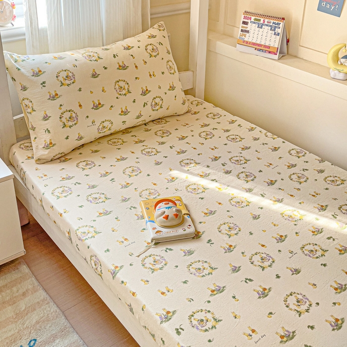 纽缦家纺 2026新款云感提花双层纱学生床笠 兔子的欢喜