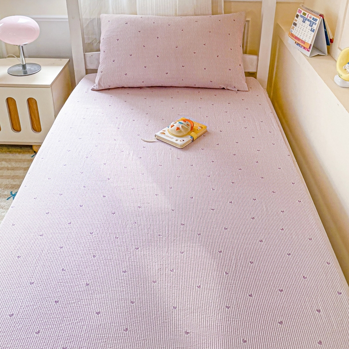 91家纺网 家纺一手货源 找家纺 纽缦家纺 2026新款云感提花双层纱学生床笠 倾心紫