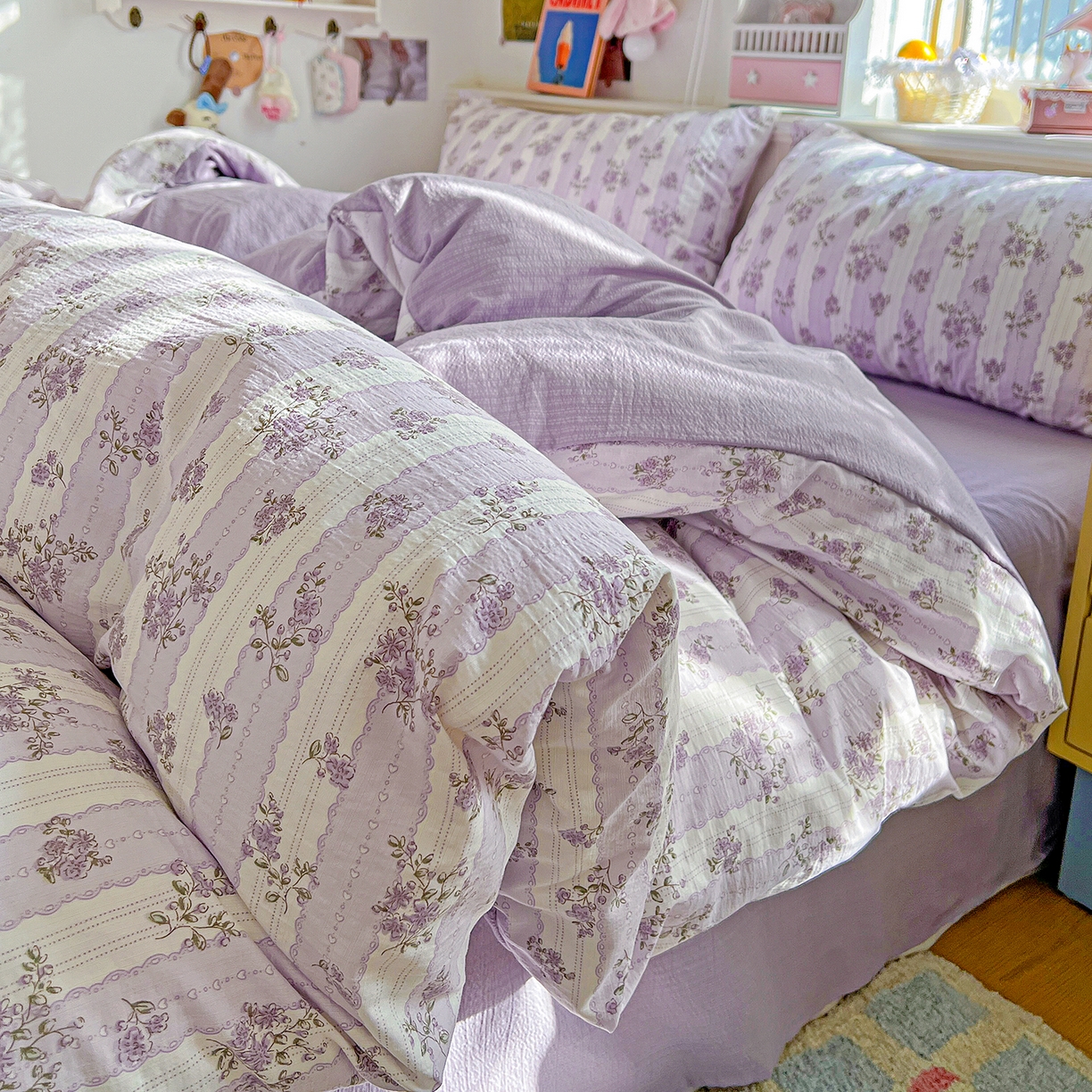 91家纺网 家纺一手货源 找家纺 （总）仟人梦 2026新款云感双层纱印花四件套