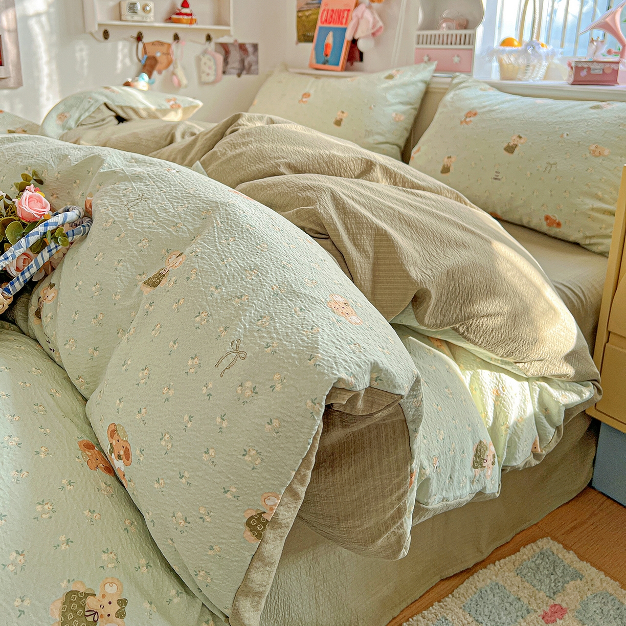 91家纺网 家纺一手货源 找家纺 （总）仟人梦 2026新款云感双层纱印花四件套