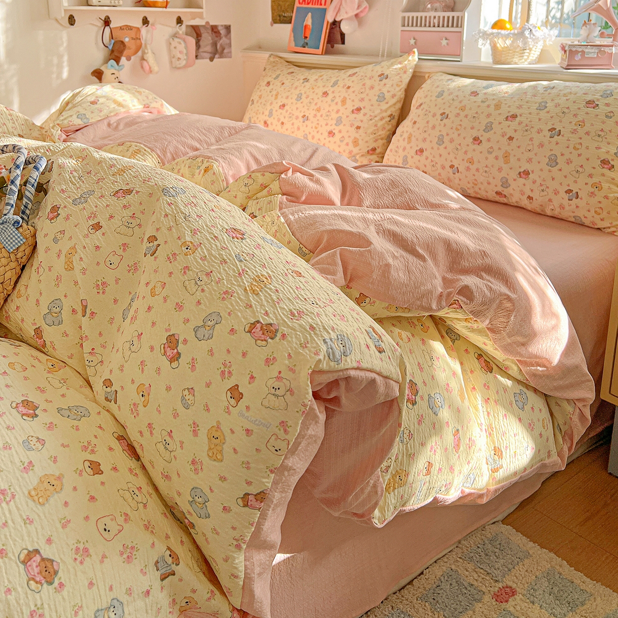 91家纺网 家纺一手货源 找家纺 （总）仟人梦 2026新款云感双层纱印花四件套