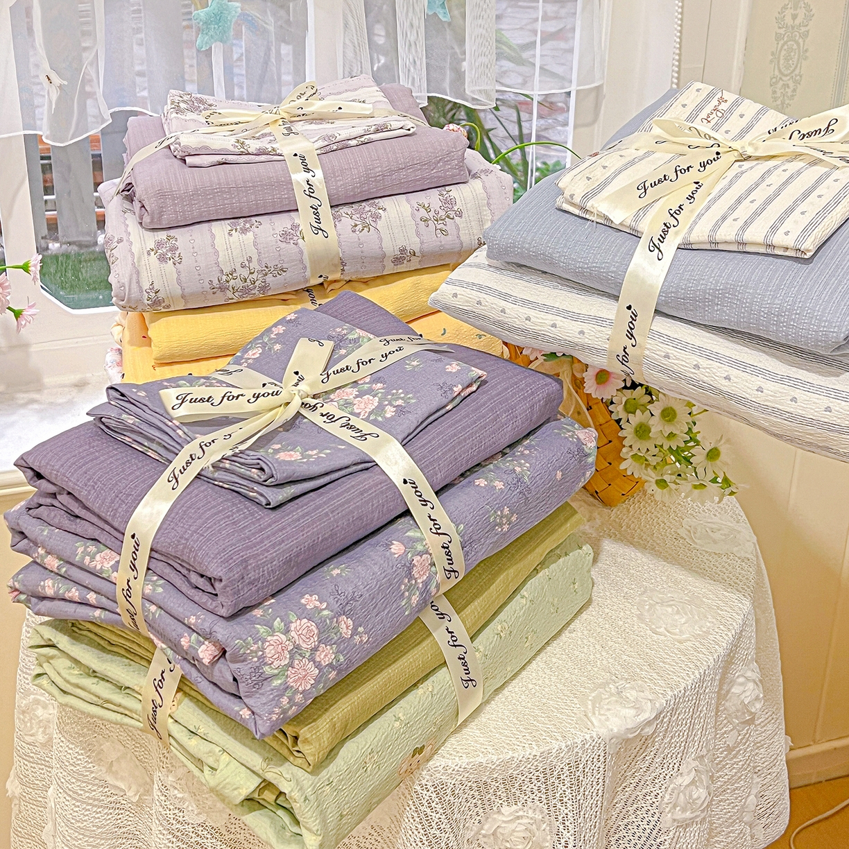 仟人梦 2026新款云感双层纱印花四件套 组合图（仅供展示不可下单）