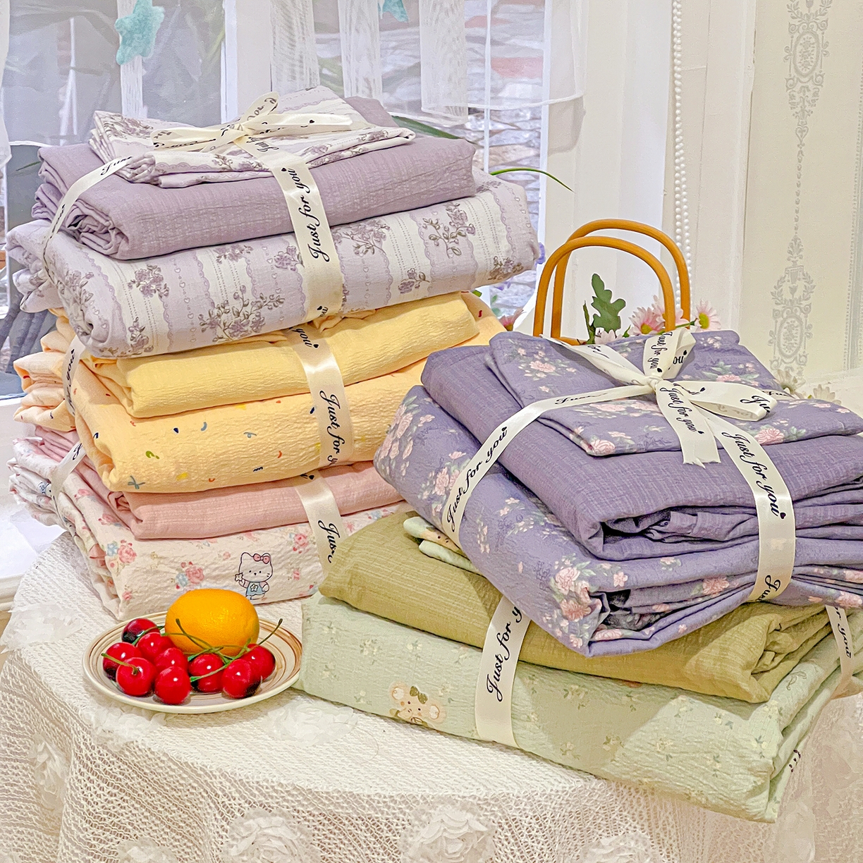 91家纺网 家纺一手货源 找家纺 仟人梦 2026新款云感双层纱印花四件套 组合图（仅供展示不可下单）