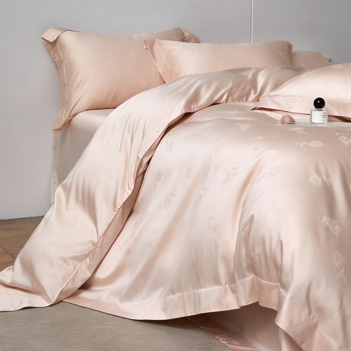 91家纺网 家纺一手货源 找家纺 淳绵 天丝棉提花套件 罗兹 风情粉