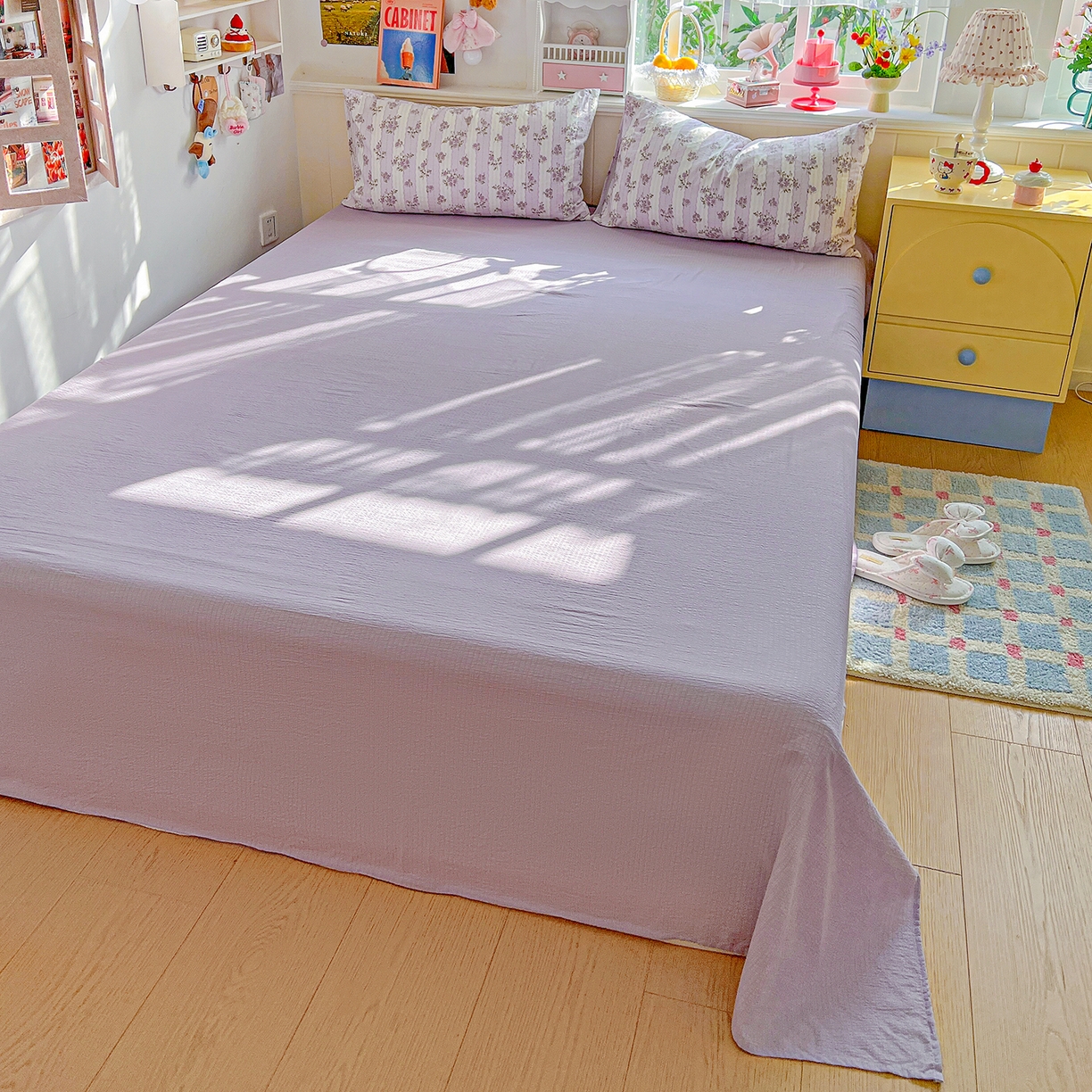 91家纺网 家纺一手货源 找家纺 仟人梦 2026新款云感双层纱印花四件套 半暖时光-紫