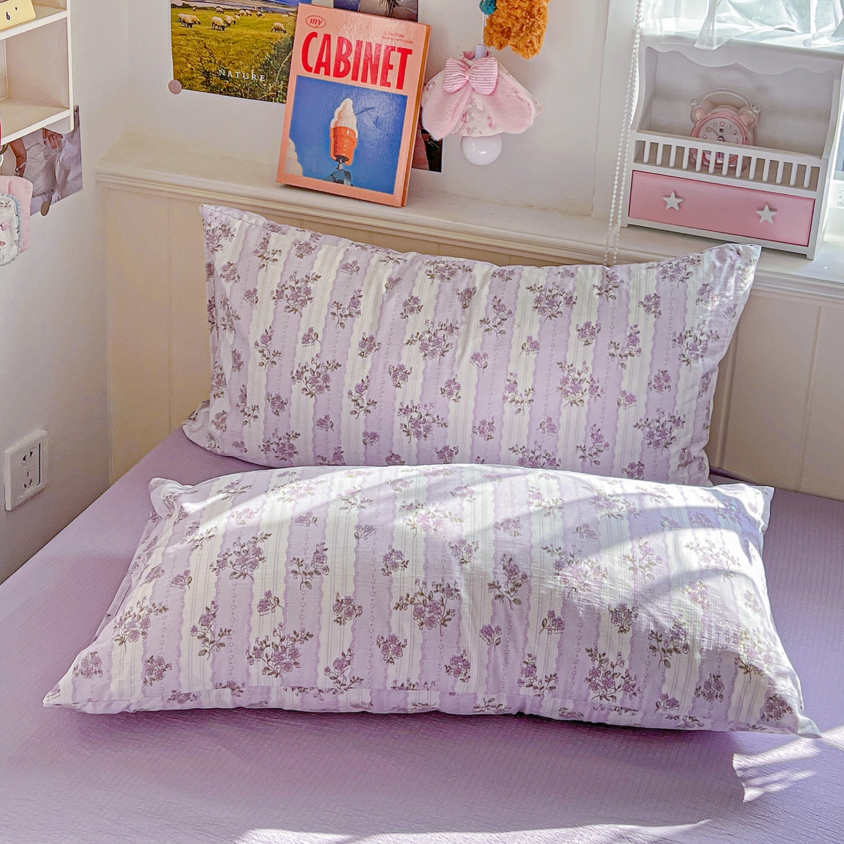 91家纺网 家纺一手货源 找家纺 仟人梦 2026新款云感双层纱印花四件套 半暖时光-紫