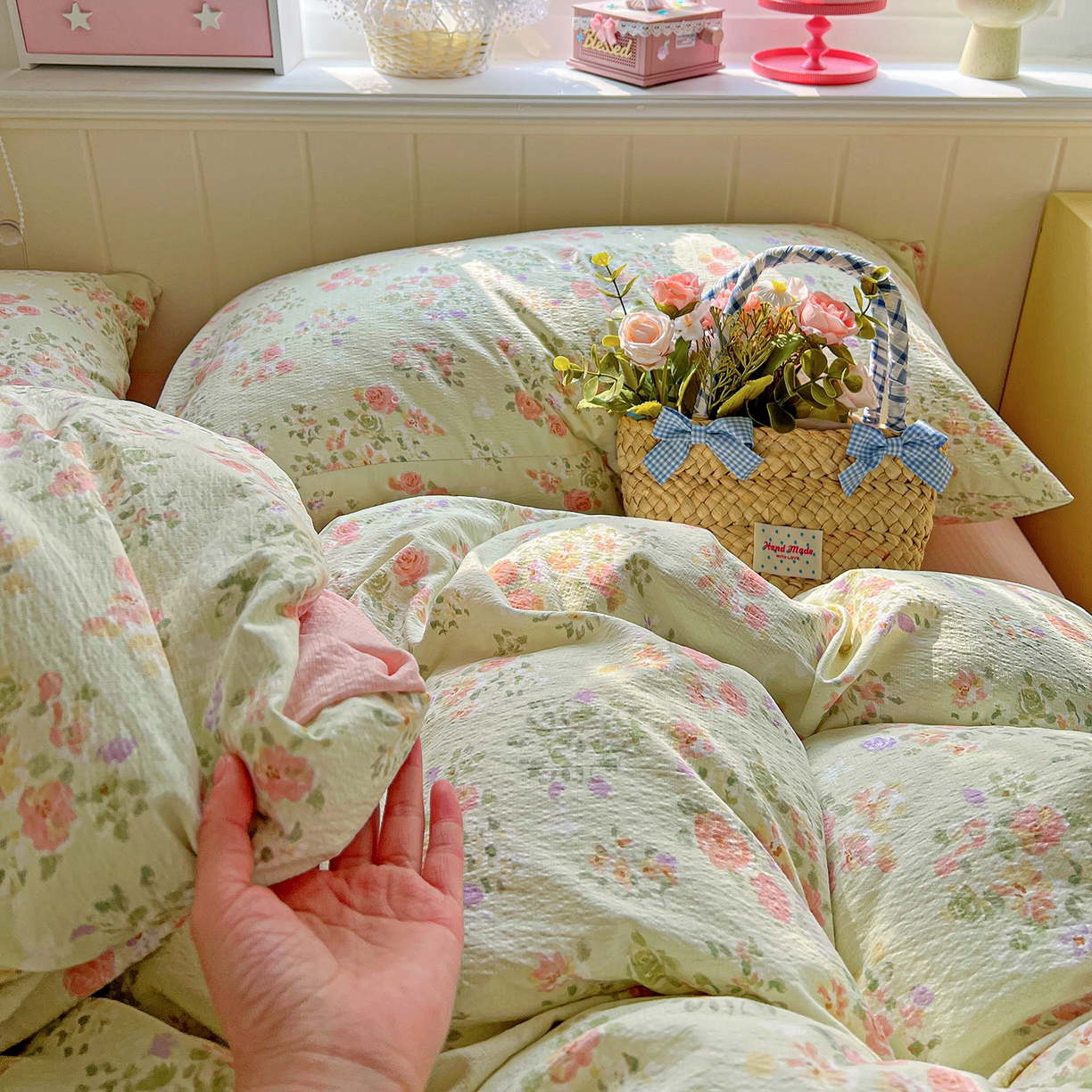 91家纺网 家纺一手货源 找家纺 仟人梦 2026新款云感双层纱印花四件套 半夏