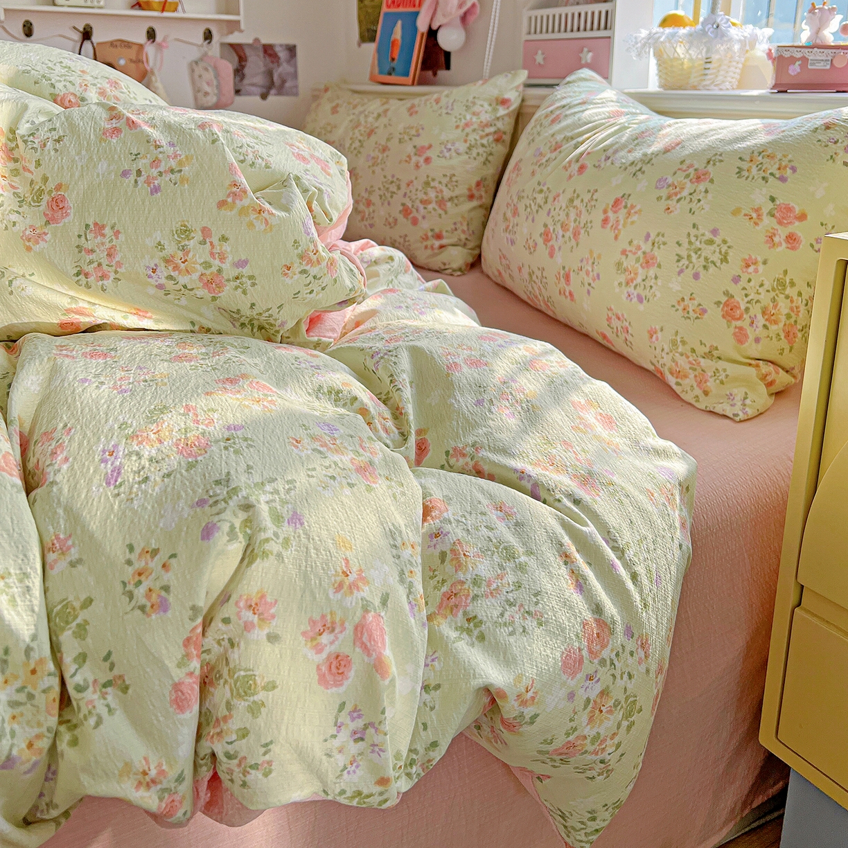 91家纺网 家纺一手货源 找家纺 仟人梦 2026新款云感双层纱印花四件套 半夏