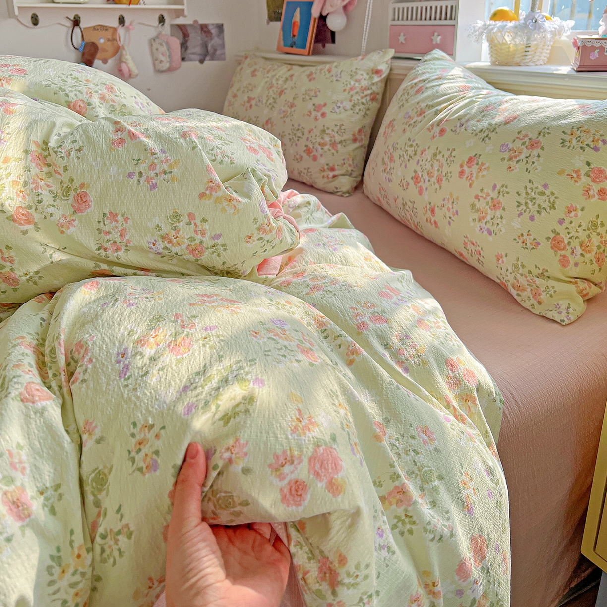 91家纺网 家纺一手货源 找家纺 仟人梦 2026新款云感双层纱印花四件套 半夏