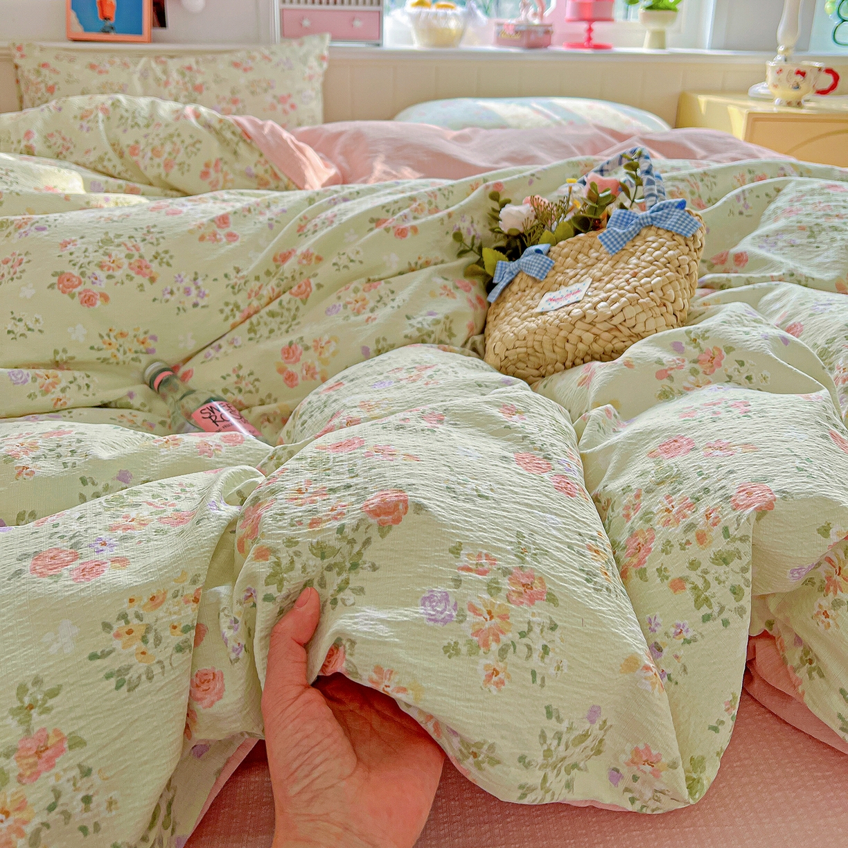 91家纺网 家纺一手货源 找家纺 仟人梦 2026新款云感双层纱印花四件套 半夏