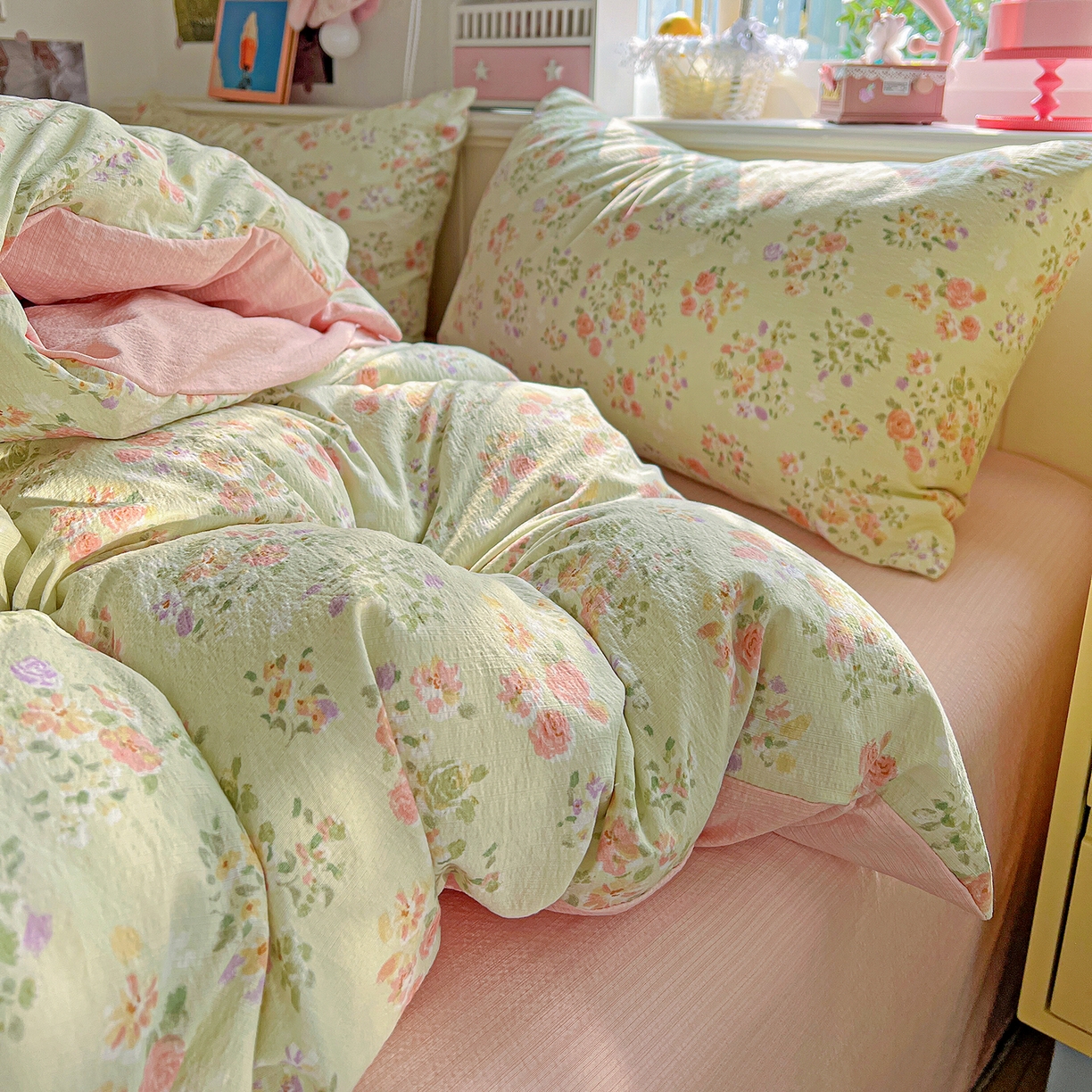 91家纺网 家纺一手货源 找家纺 仟人梦 2026新款云感双层纱印花四件套 半夏