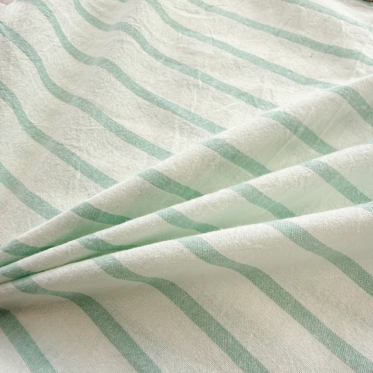 91家纺网 家纺一手货源 找家纺 慕尚 2026新款色织水洗棉毛巾绣枕套 多米 绿条纹