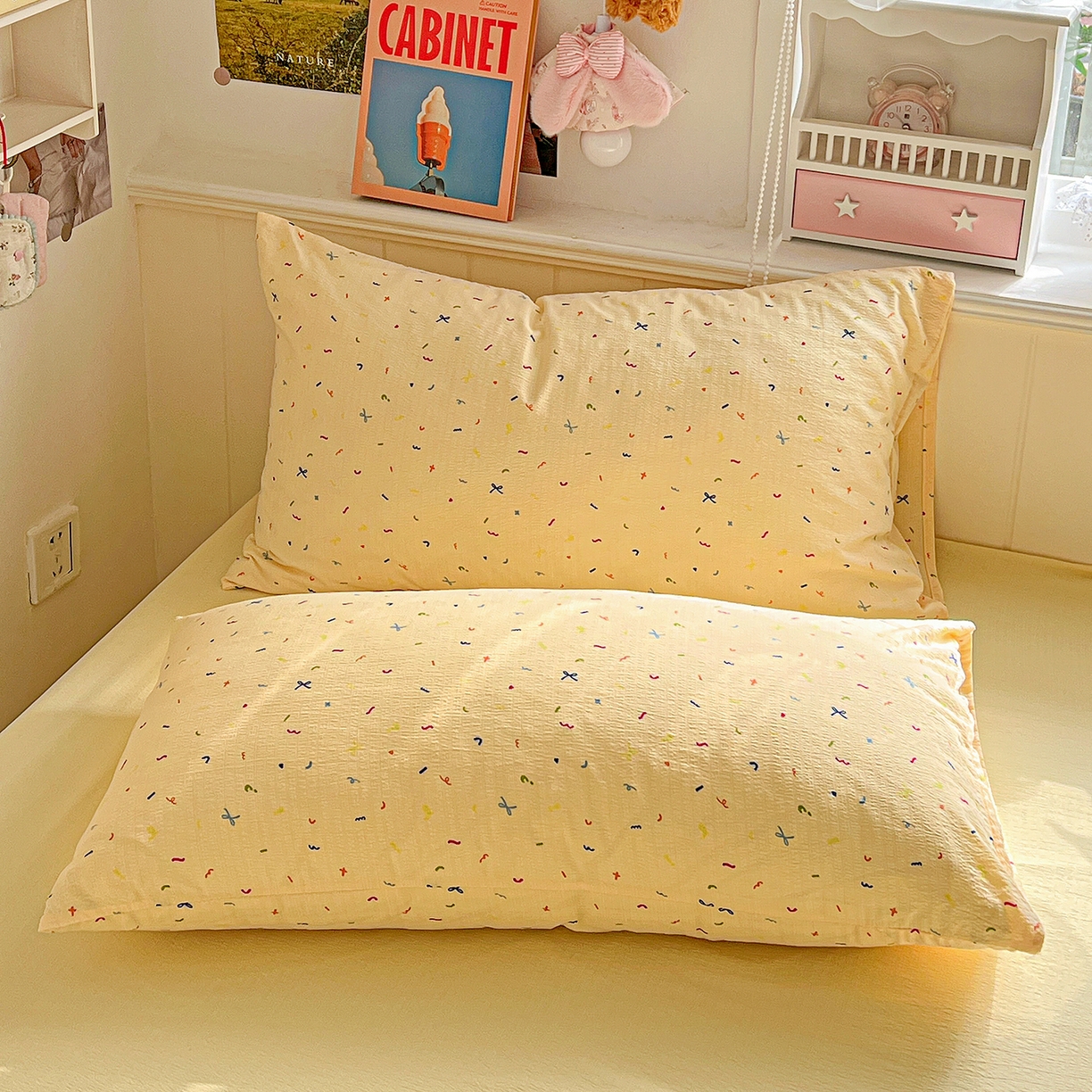 91家纺网 家纺一手货源 找家纺 仟人梦 2026新款云感双层纱印花四件套 冰淇凌